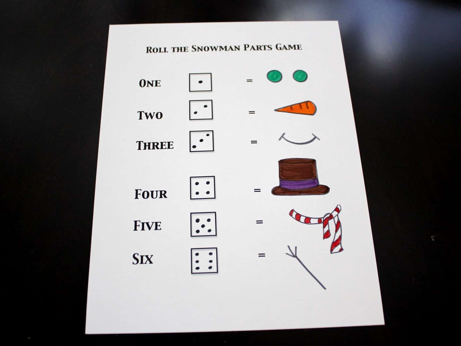 build a snowman dice game - toddler approved